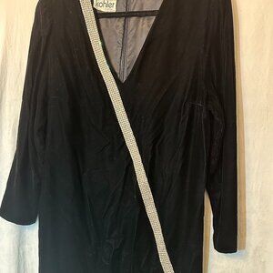 Vintage I.Magnin Kohler Black Velvet and Rhinestone Midi Dress
